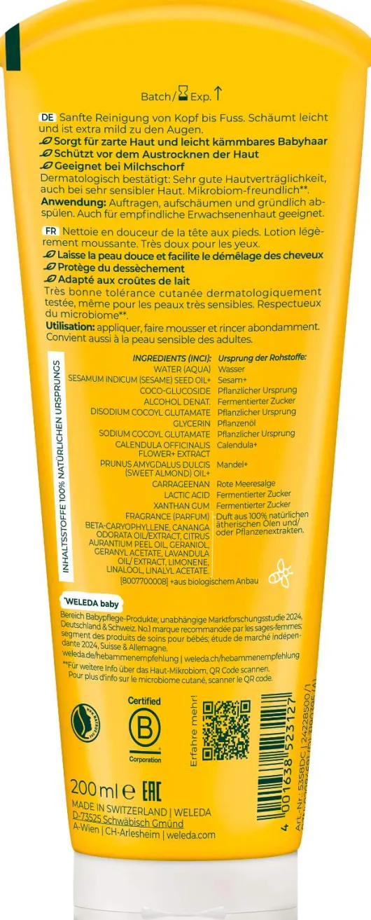 Weleda Calendula Baby & Kind Waschlotion & Shampoo 200 ml