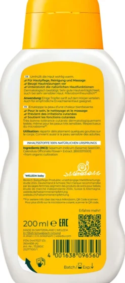 Weleda Calendula Pflegeöl Parfümfrei Baby und Kind 200 ml