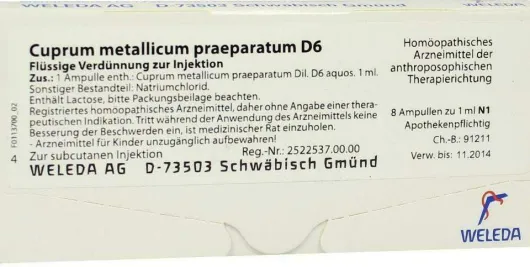 Weleda Cuprum Metallicum Praeparatum D6 8 X 1 ml Ampullen