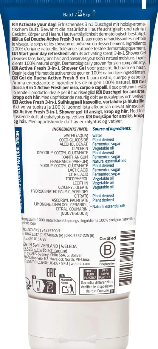 Weleda For Men Active Fresh 3 in 1 Shower Gel 200 ml