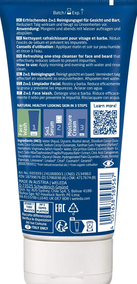 Weleda For Men 2 in 1 Face Wash 100 ml