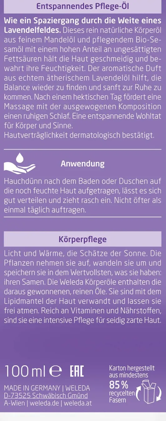 Weleda Lavendel Entspannendes Pflege Öl 100 ml
