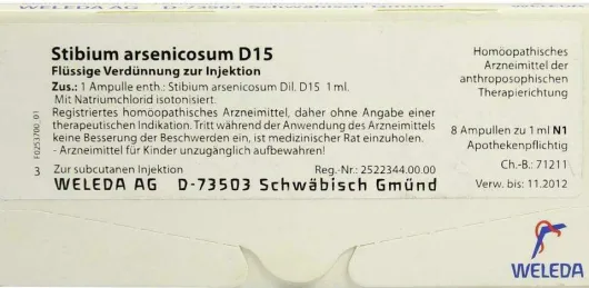 Weleda Stibium Arsenicosum D15 8 X 1 ml Ampullen