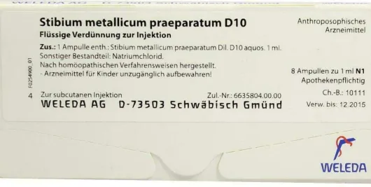 Weleda Stibium Metallicum Praeparatum D10 8 X 1 ml Ampullen