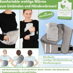 Wärmflaschen-Gürtel Premium 4 in 1 grau, mit Klettverschluss inkl. Wärmflasche u. Stoffbezug