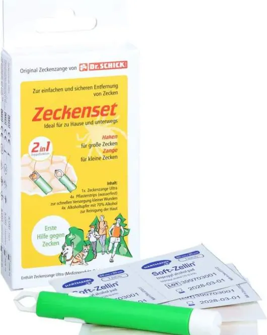 Zeckenset Dr.Schick 9tlg. Zange-Pflaster-Alkoholtuch