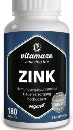 Zink 25 mg Hochdosiert Vegan 180 Tabletten